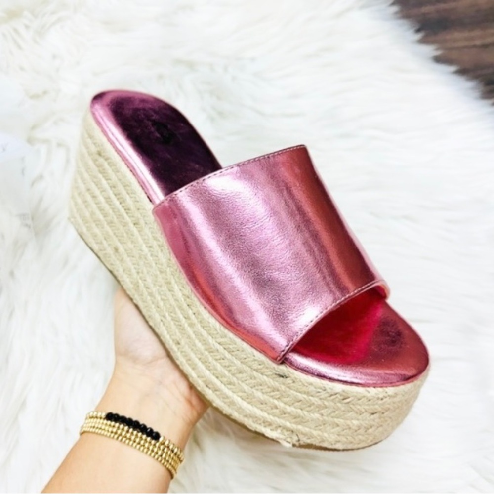 Pink Metallic Espadrille Platform Sandal